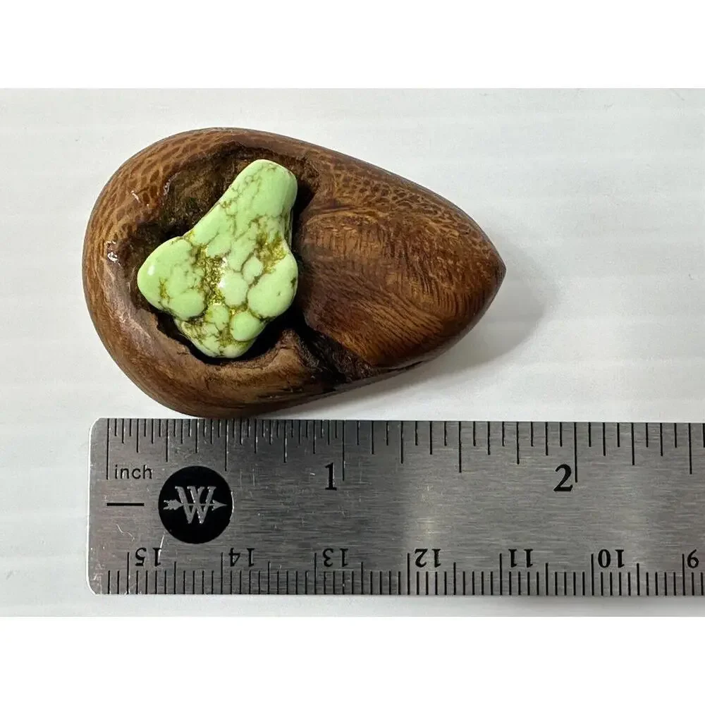 Vintage Green Turquoise Inlaid Wood Handmade‎ Necklace Bead Pendant Charm